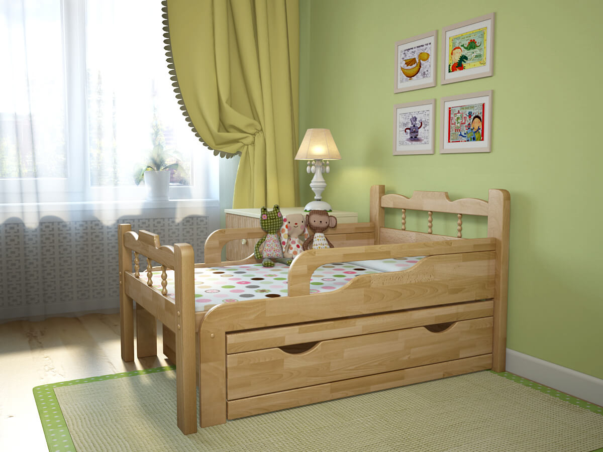 деревянная детская кровать от 2 лет с бортиками